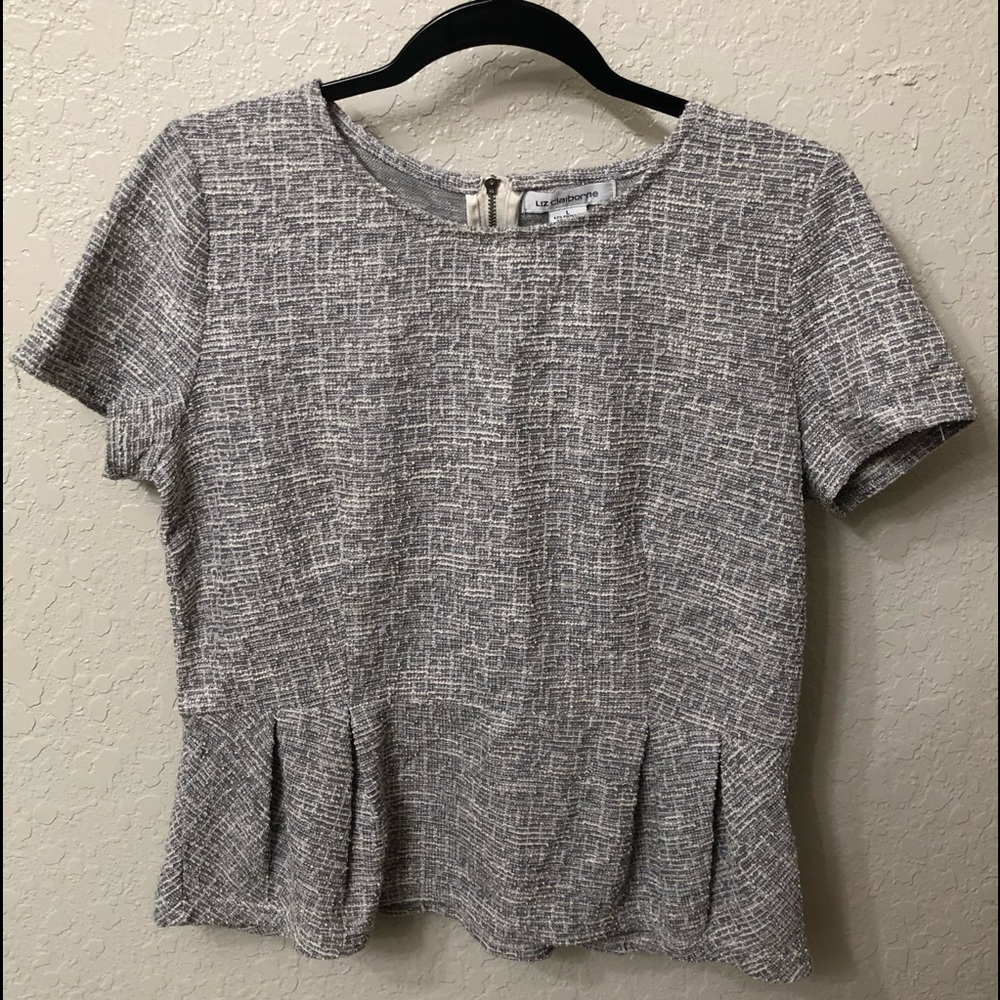 Grey and white peplum top